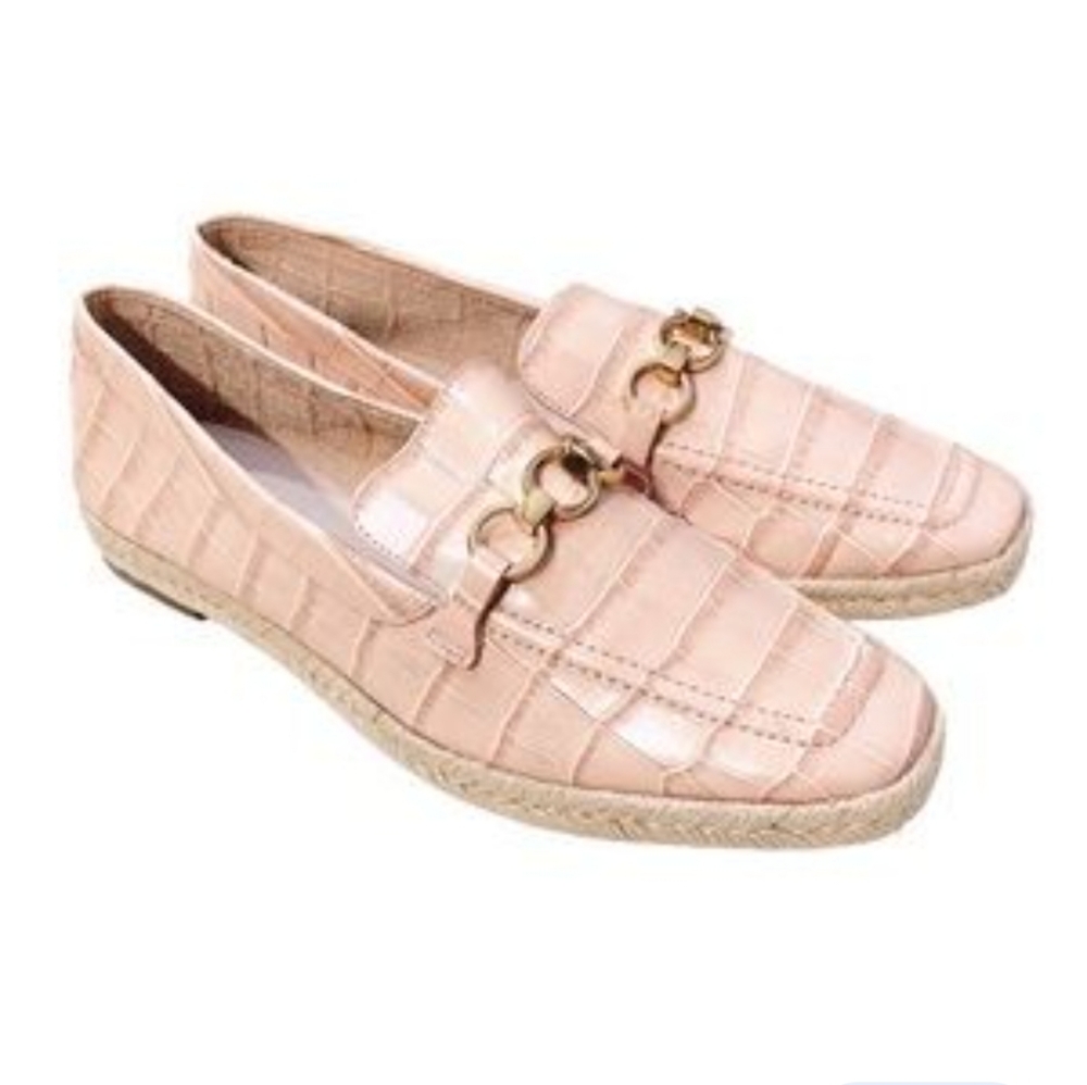 SCHUTZ Blush Croc-Embossed Loafers with Gold Hardware